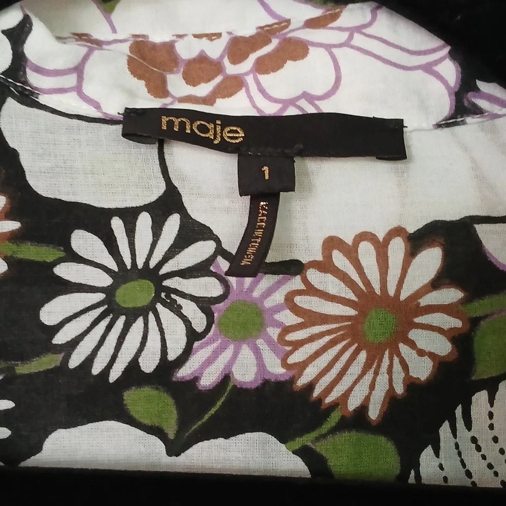 Maje Anthropologie 70's Floral Print Shirt button down blouse size small (1) - Picture 4 of 12